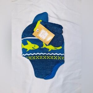 Sharks Toddler Boy Fleece Lined Winter Beanie with Mittens (B7) Cold Weather